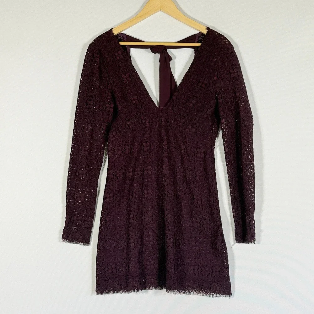 NEW Free‎ People Sz 2 Honey Honey Lace Mini Dress Purple Womens Victorian Party